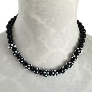 Vintage Black and White Glass Beaded Statement Necklace